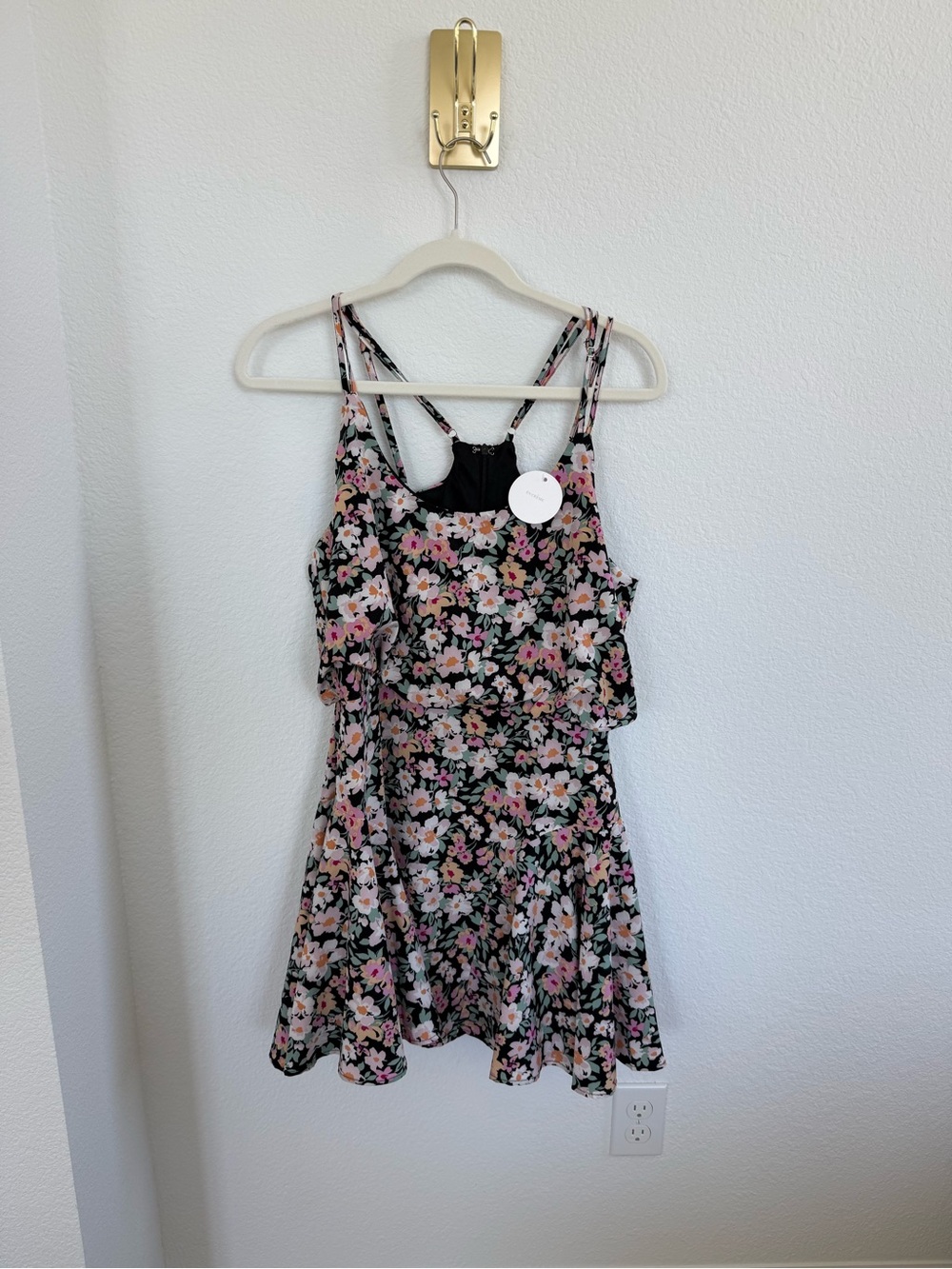 En creme floral print skater dress